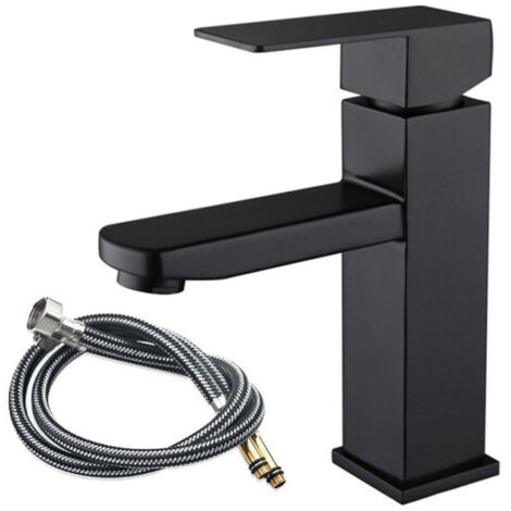 Robinet de salle de bain noir Robinet de lavabo haut en acier inoxydable cascade Noir Mat (1/5)