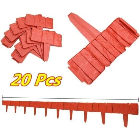 COUPE BORDURE Jardin 20 Pièces Effet Pierre Rouge, Clôture Plastique pour Pelouse et Parterre (1/5)