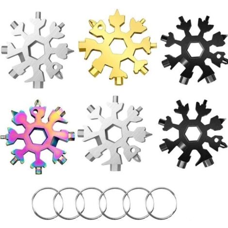 Lot de 6 outils multifonctions 18 en 1 en acier inoxydable pour flocons de neige, clé à molette en acier inoxydable, cadeau pour (1/5)