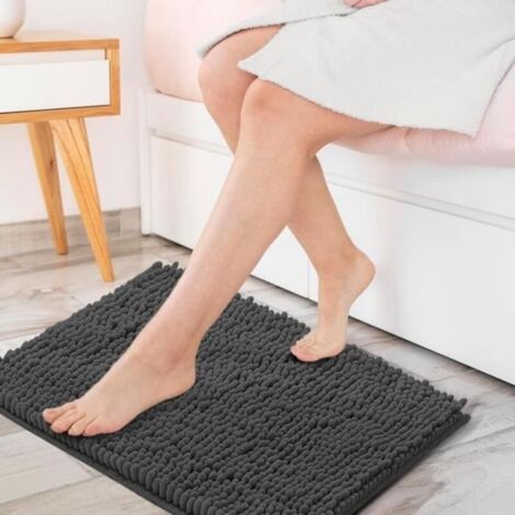 Tapis de bain en chenille, 40 x 60 cm, antidérapant, super absorbant et doux au toucher, lavable, gris foncé (1/4)
