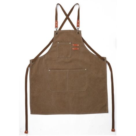 (Marron)Tablier Cuisine Homme Tabliers en Toile avec 3 Poches Imperméable et Réglable Apron pour Barbecue, Restaurant,Jardin, Charpentier,78 x 68cm (1/4)