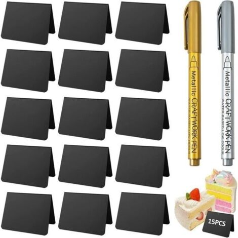 Lot de 15 mini tableaux à craie pour écrire, mini tableau à craie avec 2 stylos métalliques, panneaux de prix pour mariage, (T) (1/4)