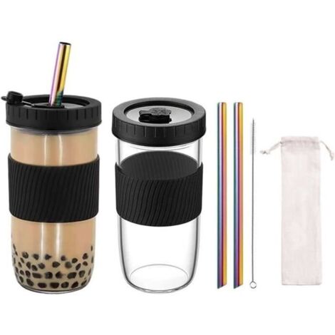 (Noir)Tasse d'eau - Bubble Tea - Lot de 2 Verres - 730 ML - Acier inoxydable - Noir - Réutilisables (1/4)