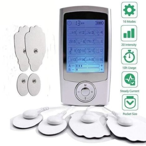 Électrostimulateur Tens Rechargeable Antidouleur Stimulateur Musculaire avec 16 Modes, 4 Électrodes pour Massage Tension Musculaire (1/4)