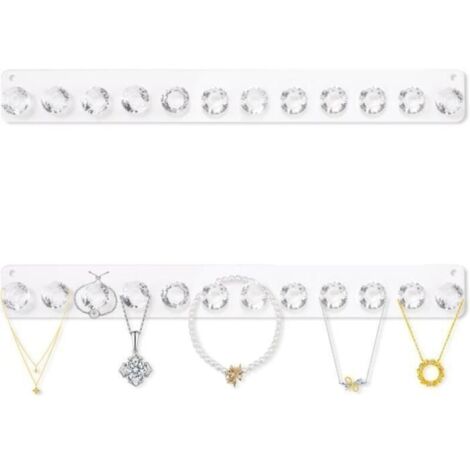 2 PCS Porte Bijoux Mural Auto-adhésif Rangement Collier Mural Matériau Acrylique Transparent Design Minimaliste avec 12 Crochets (1/4)