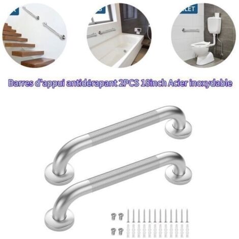(Couleurs de lacier inoxydable)2PCS 18'" Barre d'appui antidérapant pour salle de bain en acier inoxydable, Poignée de sécurité pour personnes âgées (1/5)