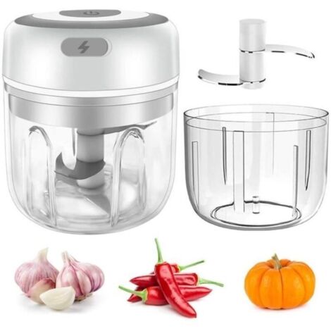 Mini Presse-ail Électrique Machine à Ail électrique Sans Fil Hachoir Alimentaire avec Lames Tranchantes - 250ML&100ML Blanc (1/4)
