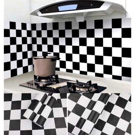 (60x300cm-couleur05)Papier Peint de carrelage auto-adhésif 60 x 300 cm PVC Style Moderne Stickers Autocollant Muraux Étanche Décoration Noir et Blanc (1/4)