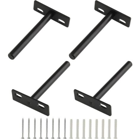 Lot de 4 supports d'étagère flottants robustes de 12 cm, supports muraux dissimulés pour étagères flottantes en bois, noirs (1/5)