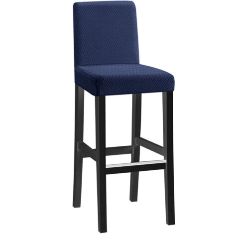 4pcs short back long check pattern jacquard chair cover - navy, one piece stretch chair cover, modern and durable, suitable for home hotel restaurant banquet kitchen decoration (1/5)