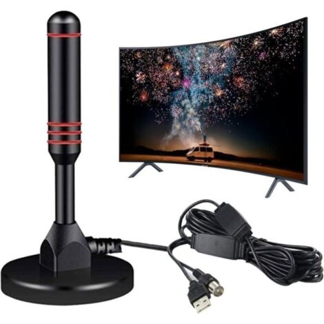 (noir)Antenne TV Intérieur Puissante TNT,360°Antenne TV Intérieure 50KM Longue Portée,High Gain VHFUVFFM DVBT2 Décodeur TNT HD Terrestre