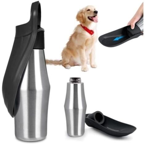 (Noir)Gourde pour chien - yd - 750 ml - Pliable à 180° - Acier inoxydable - Anti-fuite (1/4)