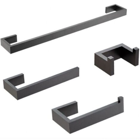Ensemble de quincaillerie de salle de bain noir mat 4 pièces, ensemble de porte-serviettes de bain en acier inoxydable 304, ensemble de porte-serviet (1/5)