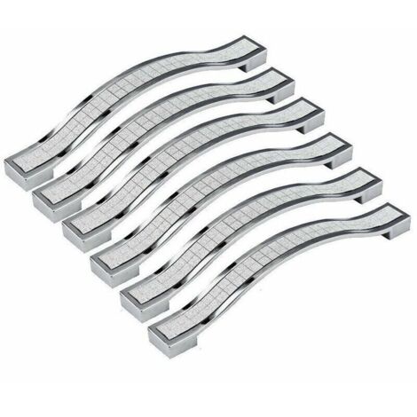 6pcs 128mm Poignée de Porte Cristal Decoration Bouton de Porte Bouton de Meuble Pour Meuble Tiroir Placard Bin Penderie Armoire, Argenté (1/5)