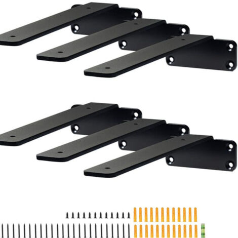 6 pièces,supports pour étagères en L noir mat de 5 mm d'épaisseur Équerre d'étagère,210 x 100 x 45mm,supports d'étagères flottants robustes (1/5)