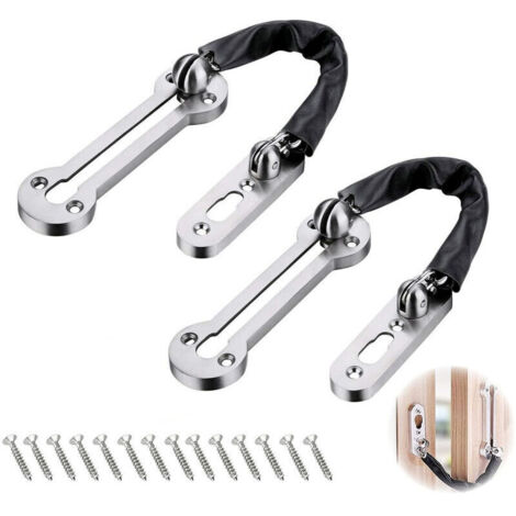 2 Pcs Chaînes Argenté de Porte de Sécurité en Cuir PU Verrou de Porte Coulissant avec Vis pour Famille Hôtel Appartement (1/5)