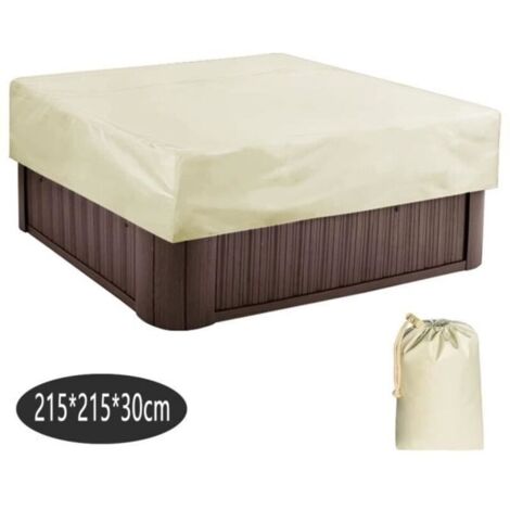 Housse/Bache pour Bain à Remous Carrée Couverture de Spa de Jardin Tissu 190t Imperméable Protection UV, café, 215x215x30cm (1/4)