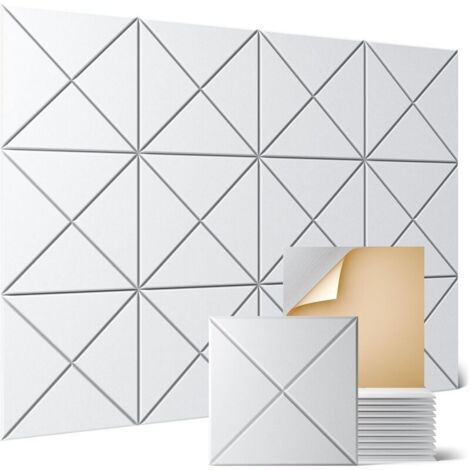 Lot de 12 panneaux acoustiques autocollants, 30x 30 x 0.9cm, panneaux muraux décoratifs insonorisants pour la maison et le bureau, blancs (1/5)