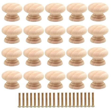Lot de 20 Bouton de Tiroir Rond 35mm en Bois Poignées Meuble pour Porte Armoire avec Vis (1/5)