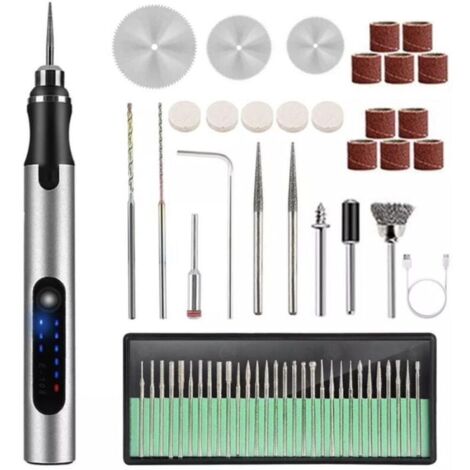 Stylo graveur électrique, vitesse réglable, outil de gravure professionnel sans fil rechargeable, ensemble de 58 pièces (1/5)
