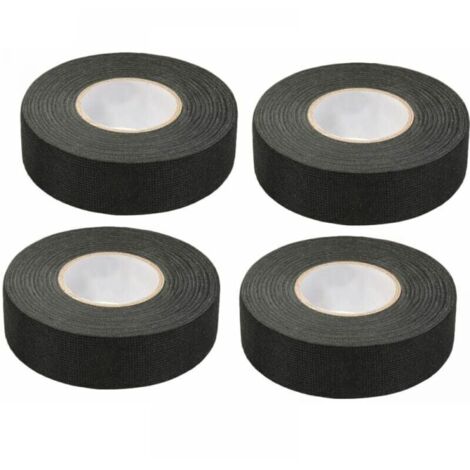 4 Pièces Noir Ruban Adhésif Auto (1.5 cm x 15 m) - Ruban Chiffon de Voiture, Ruban Adhesif Haute Temperature, Scotch Noir Resistant, Scotch Tissu, Bande de Harnais de Câblage de Voiture (1/5)