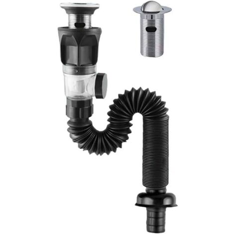 Bonde d'évier flexible anti-odeurs, raccords de vidange télescopiques, raccords de vidange droits muraux (noir) (1/5)