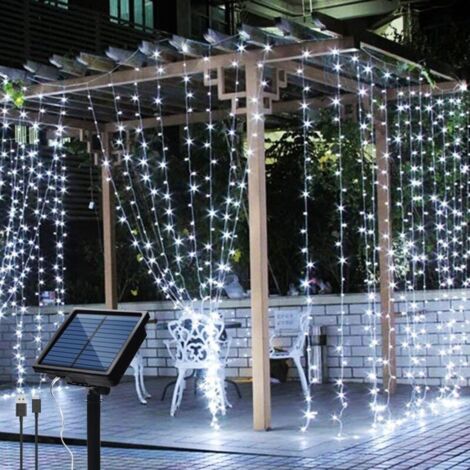 Guirlande lumineuse solaire d'extérieur 3 m x 3 m, 300 LED, 8 modes d'éclairage, étanche, idéale pour Noël, les fêtes, les mariages, la maison ou la chambre (blanc froid). (1/5)
