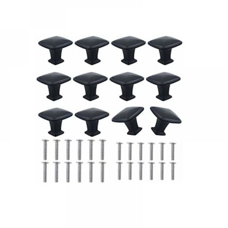 12pcs 30mm Noir Boutons de Placard Carrés en Alliage d'aluminium Bouton de Porte Noir Moderne Poignée de Meuble Cuisine pour Cabinet Tiroir Buffet Armoire Table de Chevet avec Vis (1/4)