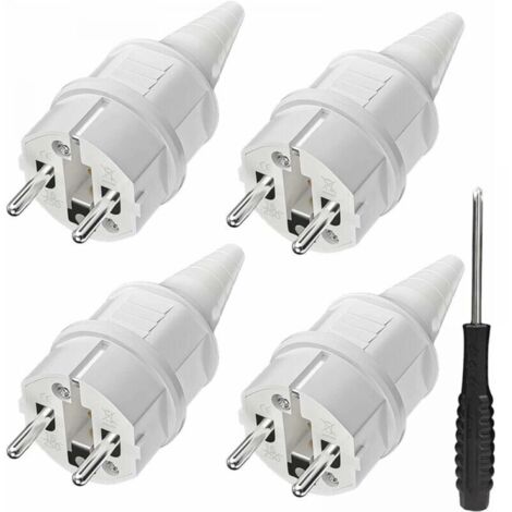 Fiche avec protection anti-pliage [4 pièces], 4 fiches de terre en caoutchouc (250 V/16 A) + 1 tournevis, convient pour une utilisation en extérieur (1/5)