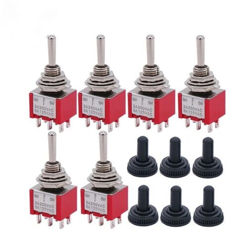 Lot de 6 mini interrupteurs à bascule 3 positions 6 broches ON/OFF/ON AC 125 V 5 A avec capuchon étanche MTS-203 (1/3)