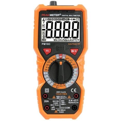 Multimètre numérique PM18C AC DC Testeur électrique numérique automatique Voltmètre sans contact Ampèremètre Ohmmètre Détecteur de tension Maintien avec affichage rétroéclairé (1/5)