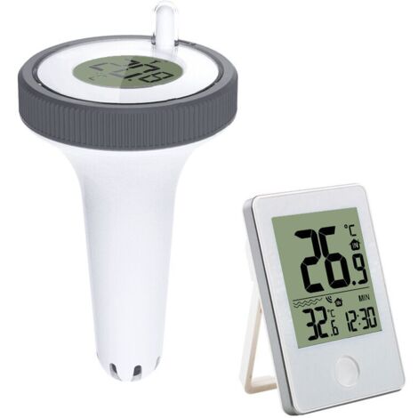 Piscine Thermomètre Flottant Jauge,Thermomètre Intérieur et Extérieur Flottant sans Fil,Thermomètre de Piscine Numérique avec écran LCD (1/4)