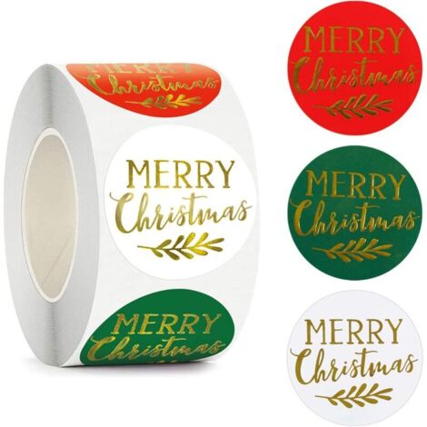 500 feuilles d'autocollants de Noël 1,5 pouces étiquettes autocollantes joyeux Noël autocollants de cadeau de Noël rouleaux d'autocollants en feuille d'or décoration de Noël bricolage (1/5)