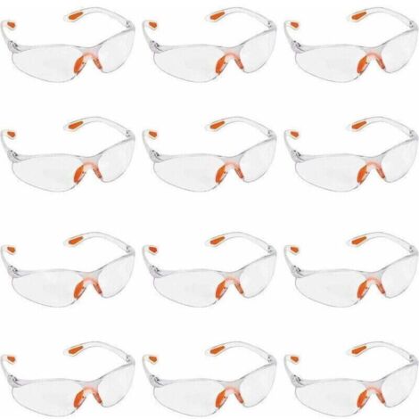 Lot de 12 Lunettes de Sécurité Transparentes - Lunettes de Protection avec Verres en Plastique, Pont-de-Nez et Embouts de Branches en Caoutchouc pour Plus de Confort - Lunette Transparente PPE (1/5)