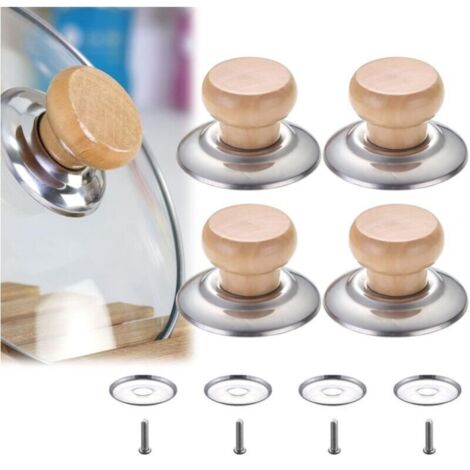 Bouton Poignée De Couvercle en Bois, Boutons Universels de Rechange, Boutons Couvercle, Ustensiles de Cuisine Remplacement Boutons Univers, pour Plupart Remplacement Couvercle Pot, 4 Pièces (1/5)