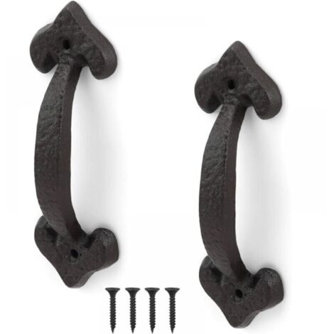 Poignée de Porte en Fonte Ancienne, 2 Pièces Poignée Porte Coulissante, Poignée de Porte Rétro, Gamme Complète d'Accessoires, pour Portes de Hangar, Garages, Placards (1/5)