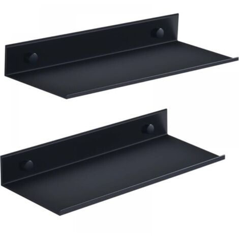 Etagere Salle de Bain Sans Percage, Noir Étagère Murale 2 Pièces, Métal Etagere de Douche 40cm, Decoration Étagère Flottante pour Salon, Salle Bains, Cuisine, Bureau (40CM, Noir) (1/4)