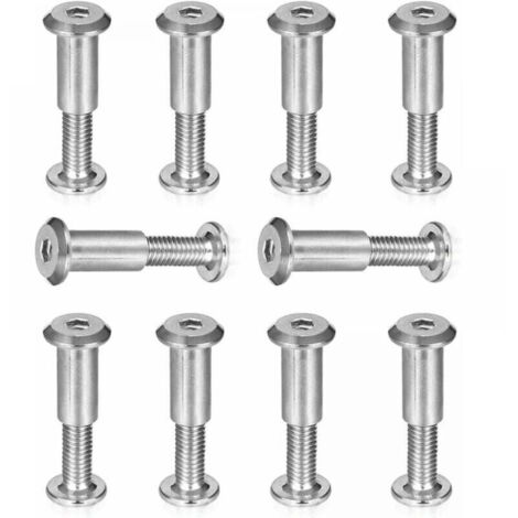 10pcs vis de connexion,vis de raccordement vis à six pans creux avec filetage vis d'assemblage Professionnel douille en acier nickelé Meubles Vis pour connecter des meubles,M6 x 25 mm (1/4)