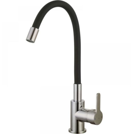 Mitigeur d'évier à mémoire de forme, style inox, flexible, avec fonction mémoire de forme [noir] (1/4)