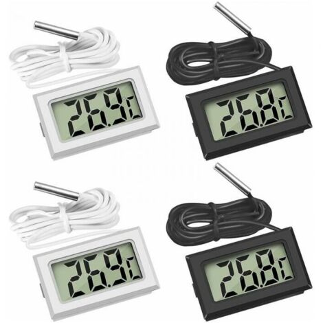 Mini Digital LCD Thermomètre Température avec Sonde de Température Capteur Testeur (2X Noir 2X Blanc) (1/5)