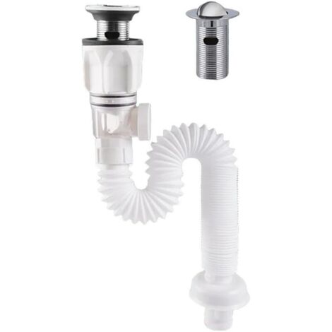 Bonde d'évier flexible anti-odeurs, raccords de vidange télescopiques, raccords de vidange droits muraux (Blanc) (1/5)