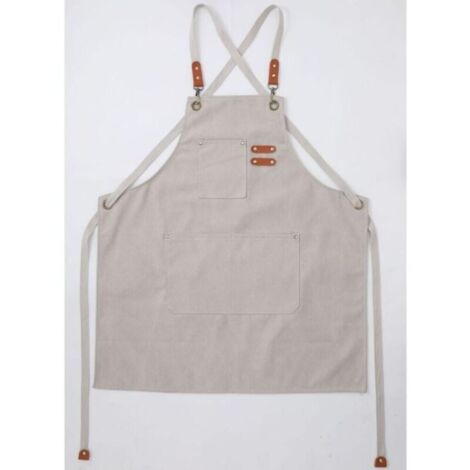 (Beige)Tablier Cuisine Homme Tabliers en Toile avec 3 Poches Imperméable et Réglable Apron pour Barbecue, Restaurant,Jardin, Charpentier,78 x 68cm (1/4)