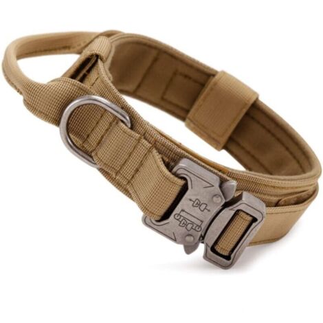 Marron Collier de Chien Tactique avec Poignée de Commande Collier Réglable Militaire en Nylon, Boucle en Métal, Rembourré pour Chiens de Taille Moyenne, Entraînement de Chasse/Extérieur (XL) (1/5)