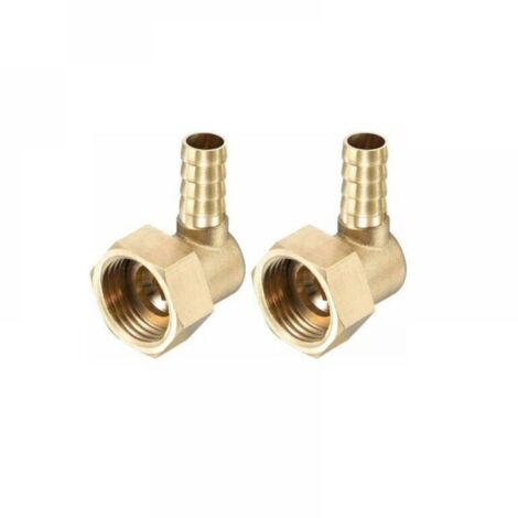 Raccord Cannelé Tuyau Laiton Coude 10mm x G1/2 Connecteur Tuyau Femelle à écrou Pivotant pour Eau Carburant Air Paquet de 2 (1/5)