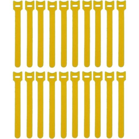 Lot de 100 serre-câbles jaunes réutilisables avec crochet et boucle pour la gestion et l'organisation des câbles (1/5)