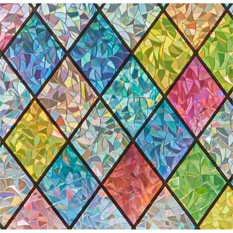Film pour vitres effet vitrail : film pour vitres arc-en-ciel 3D, film adhésif pour préserver l'intimité, protection UV (44,5 x 200 cm) (1/5)