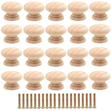 20pcs Poignée de tiroir ronde Poignée de meuble en bois de 35 mm, table de chevet d'armoire à tiroir de style simple, petite poignée à trou unique pour porte d'armoire avec vis (1/4)