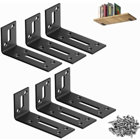 6 supports noirs en L 80 x 40 mm, angle de montage à 90°, adaptés aux bureaux, bibliothèques - résistants à la corrosion, stables et durables (1/5)