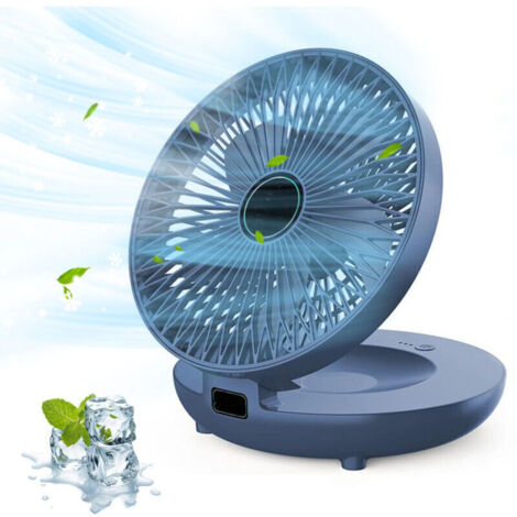 Bleu Ventilateur de Bureau portable Rechargeable USB 1200mah avec 3 Vitesses Ventilateur Mural Pliable pour Chambre Cuisine Yoga (1/3)