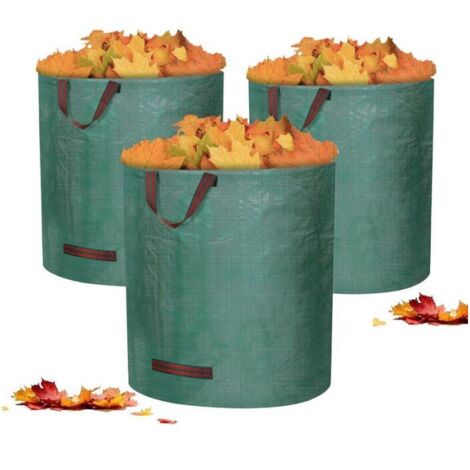 3 x 128L Sac de Jardin Sac de Déchets de Jardin - Autoportante et Pliable - Sacs Poubelle pour Les Déchets de Jardin Feuillage de Pelouse Vert Coupe -Réutilisable (1/4)